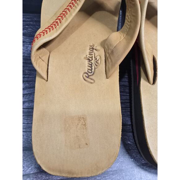 MLB Rawlings Men\'s Baseball Stitch Nubuck Leather Sandals Flip Flops Sand Tan main image 4